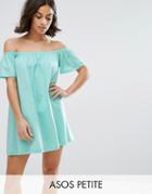 Asos Petite Off Shoulder Mini Dress - Green