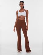 Bershka Wrap Around Flare Trouser In Chocolate-brown