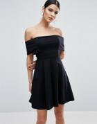 Asos Deep Bardot Mini Skater Dress - Black