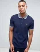 Lyle & Scott Pique Polo Contrast Rib Regular Fit Eagle Logo In Navy -