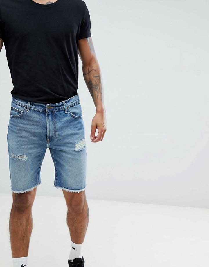 Lee Cut Off Rider Short In Blue Damage - Blue