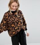 Monki Leopard Oversized Sweater - Brown