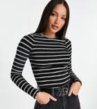 Asos Design Tall Long Sleeve Ribbed Top With Pink And Black Stripes-multi