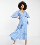 Glamorous Bloom Maxi Wrap Dress With Balloon Sleeves In Blue Ditsy