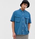 Collusion Oversized Shirt With Utility Pockets-blue