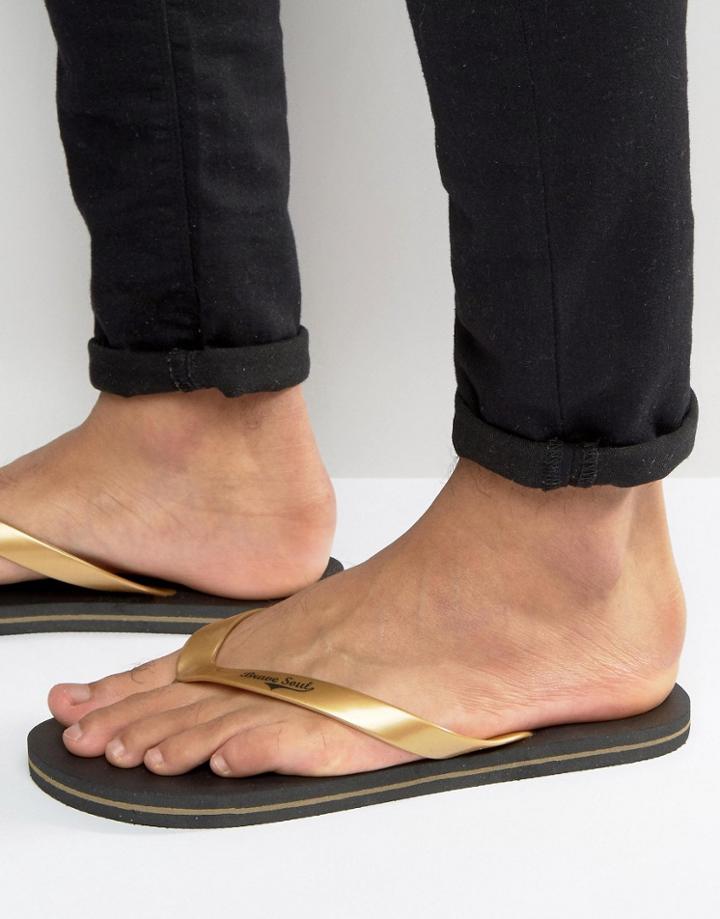 Brave Soul Flip Flops Metallic Gold - Black