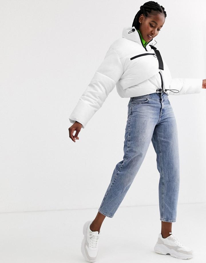 Asos Design Tech Puffer Jacket With Fanny Pack In White