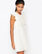 Moon River Embroidered Shift Dress With Ruffle - Ivory