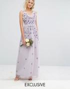 Amelia Rose Vintage Embroided Maxi Dress With Embellishment - Purple