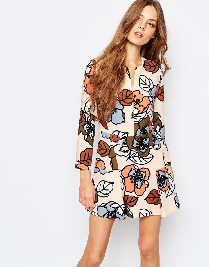 Paul And Joe Sister 60s A-line Mini Shift Dress In Leaf Print - Nude 106