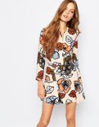 Paul And Joe Sister 60s A-line Mini Shift Dress In Leaf Print - Nude 106
