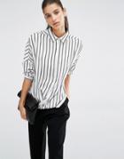 Parallel Lines Relaxed Wrap Front Shirt In Stripe Print - White