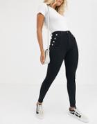 River Island Skinny Jeans With Button Detail In Black