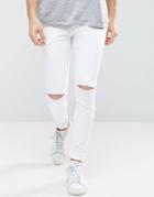 Asos Extreme Super Skinny Jeans With Double Knee Rips In White - White