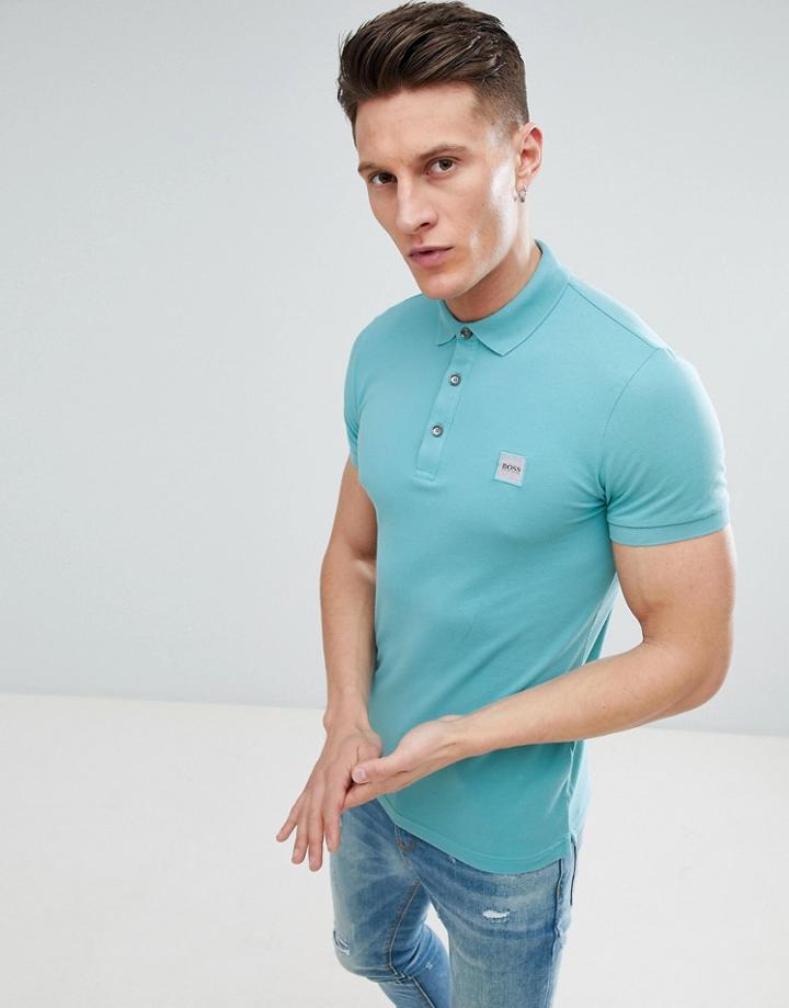 Boss Slim Fit Logo Polo Shirt In Turquoise - Green