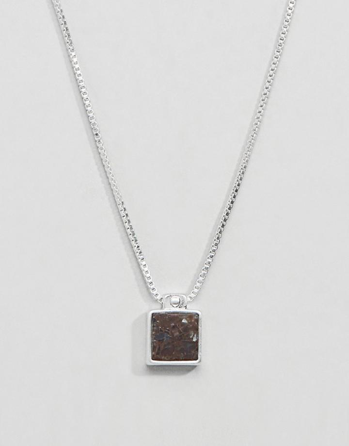 Pilgrim Silver Plated Necklace With Brown Gem Stone - Silver