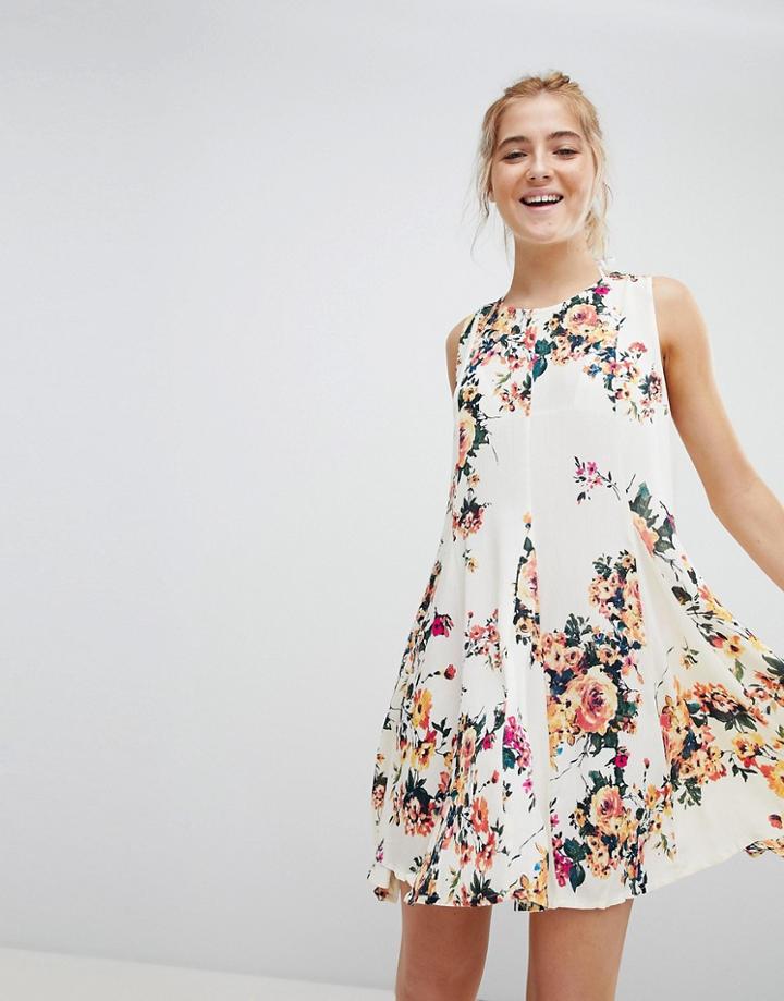 En Creme Sleevless Floral Dress With Back Lace Up Detail - Multi