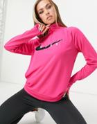 Nike Running Swoosh Half Zip Mid Layer Top In Pink