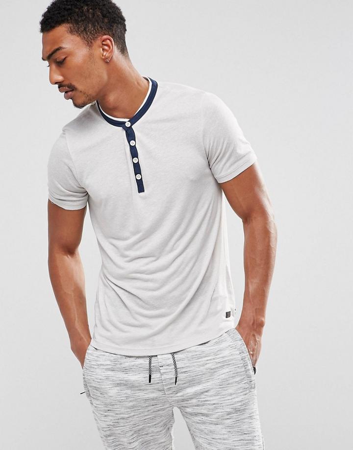 Produkt T-shirt With Contrast Y-neck - Gray