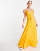Asos Design Recycled Polyester Twist Front Cami Maxi Dress In Saffron-yellow