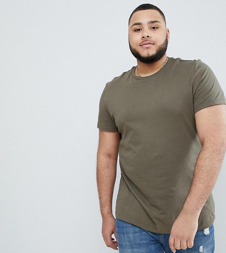Asos Design Plus T-shirt With Crew Neck In Green - Green