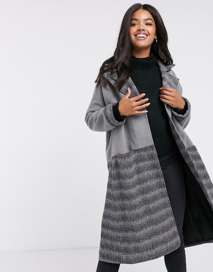 Liquorish Oversized Straight Coat In Black And Contrast Plaid