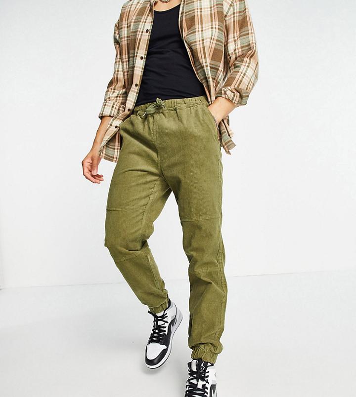 New Look Cord Utility Sweatpants In Khaki-green