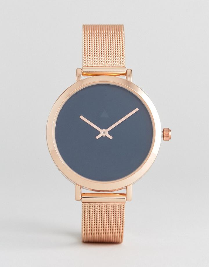 Asos Curve Navy Rose Gold Mesh Strap Watch - Copper