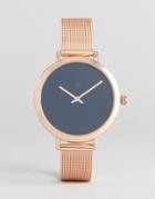 Asos Curve Navy Rose Gold Mesh Strap Watch - Copper