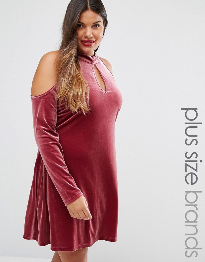 Alice & You Cold Shoulder Velvet Swing Dress - Purple