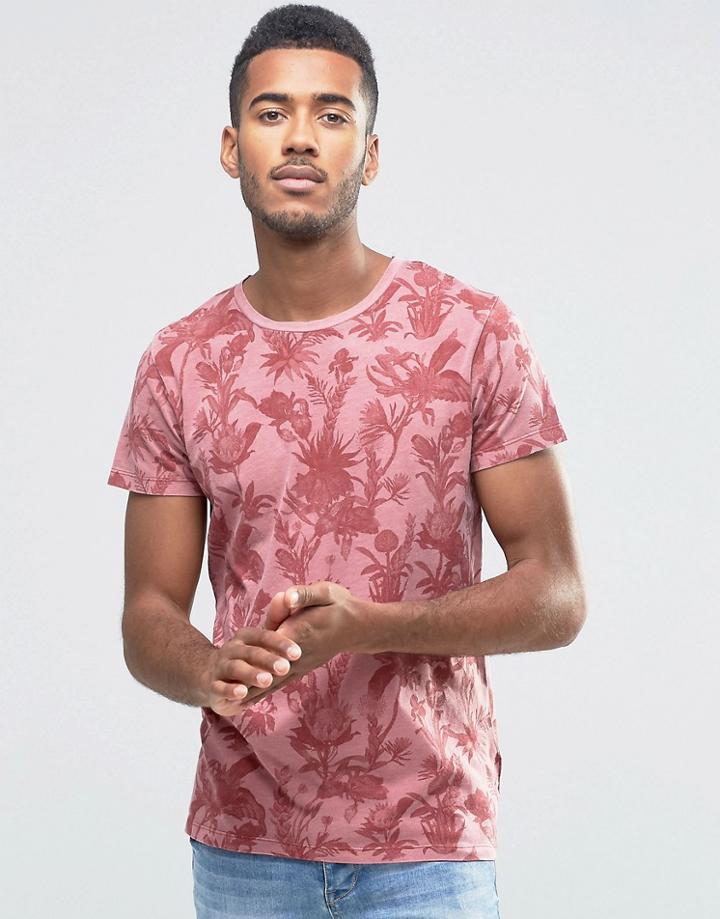 Jack & Jones Crew Neck Floral Print T-shirt - Red
