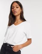 Selected Femme Organic Cotton V-neck T-shirt With Short Sleeves In White-multi