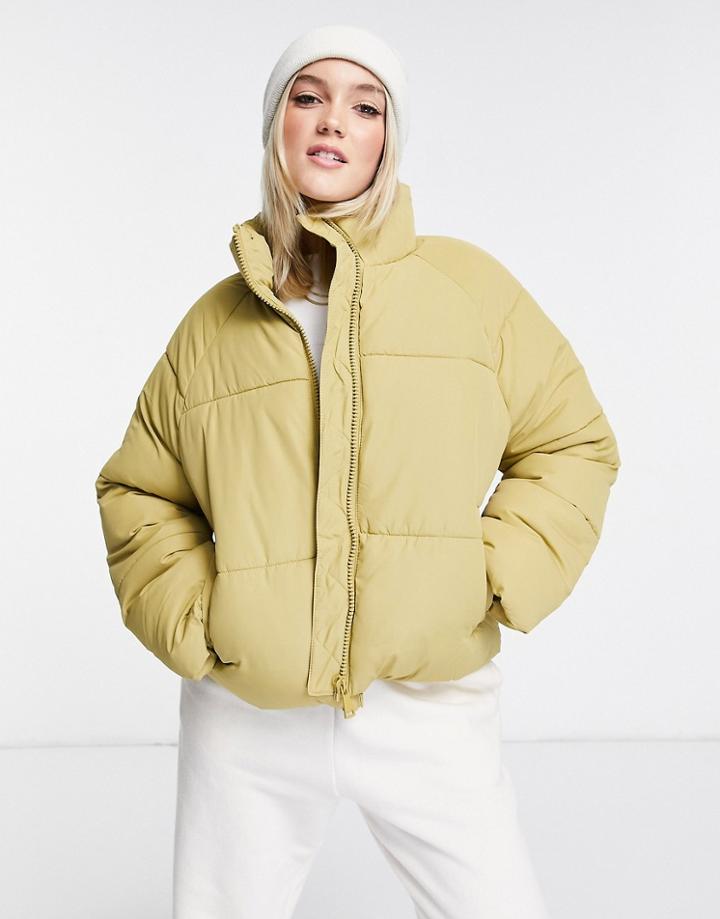 Monki Recycled Short Padded Jacket In Light Yellow-neutral