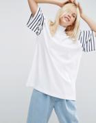 Asos White Oversized Stripe Sleeve T-shirt - White