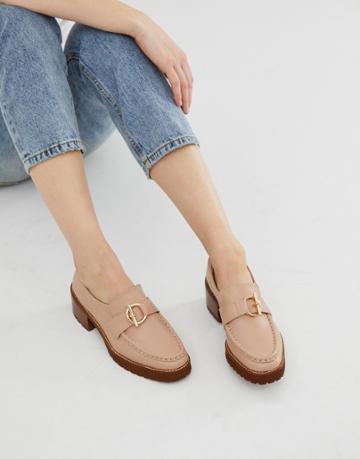 E8 By Miista Taupe Leather Stacked Heeled Chunky Loafers With Hardware Detail - Beige