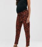 Asos Design Maternity Under The Bump Peg Pants With Deep Waistband In Animal Print-multi