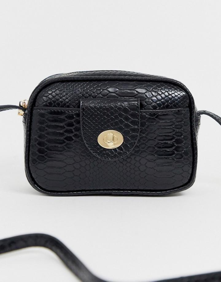 New Look Cross Body Bag In Black Croc