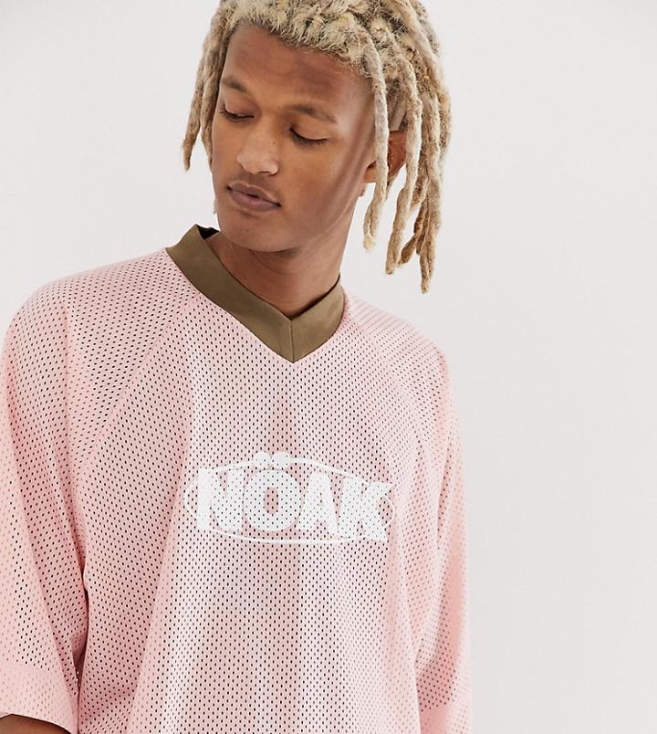 Noak Oversized T-shirt In Airtex With Logo In Pink - Pink