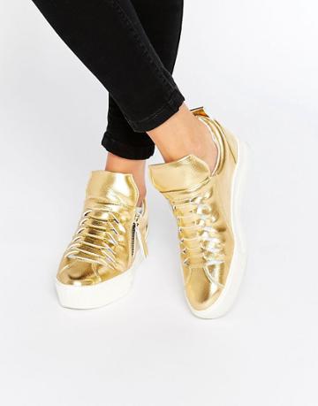 Cute To The Core Ginger Leather Sneakers - Gold