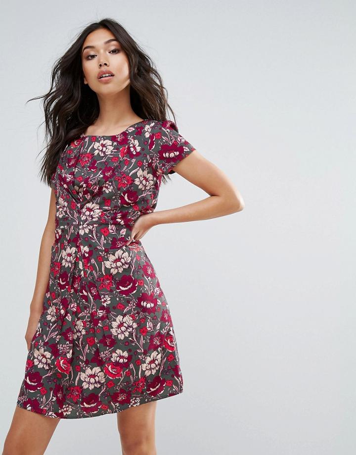 Yumi Floral Printed Tea Dress - Gray