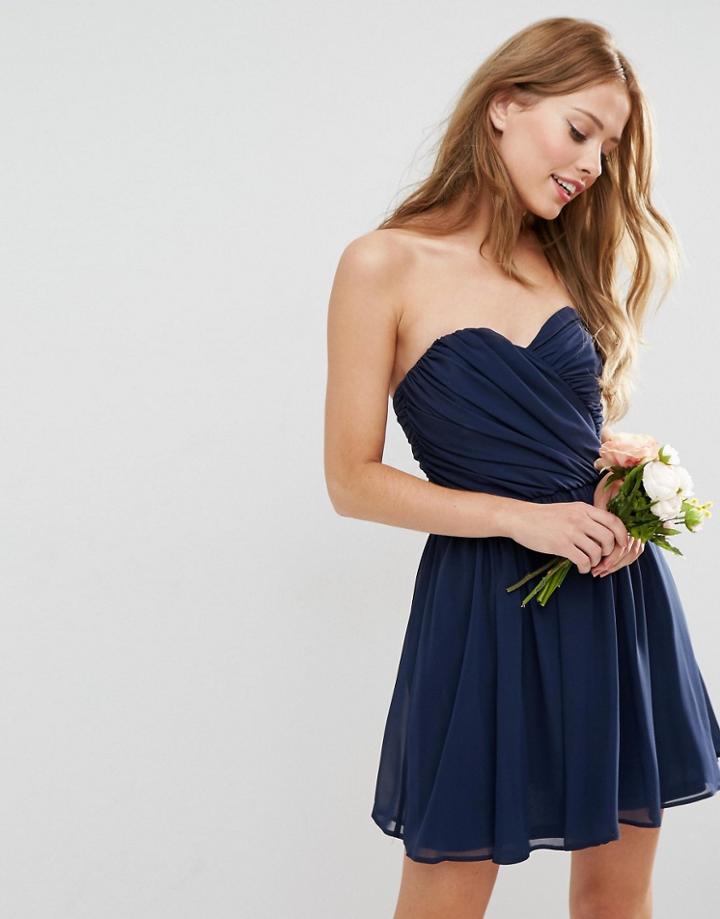 Asos Wedding Chiffon Bandeau Mini Dress - Navy