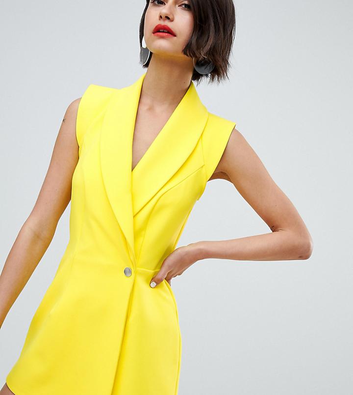 River Island Sleeveless Tuxedo Style Romper-yellow