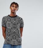 Reclaimed Vintage Inspired T-shirt In Black Geometric Print With Turtleneck - Black