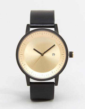 Swco Dixon Leather Watch In Black & Gold - Black