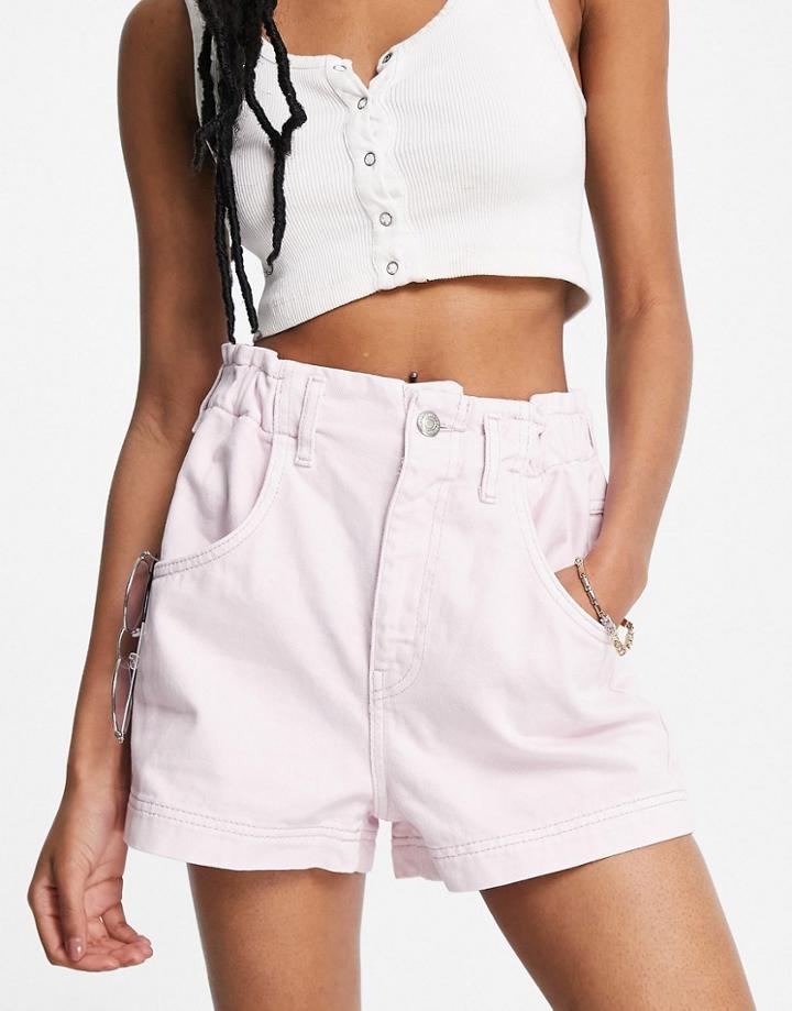 Topshop Denim Shorts In Pink