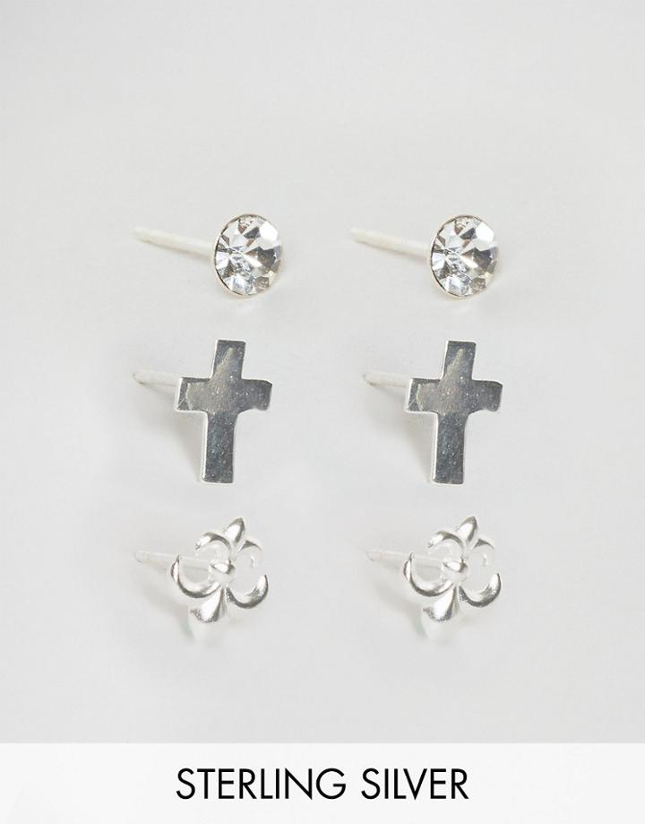 Reclaimed Vintage Sterling Silver Stud Earrings In 3 Pack - Silver