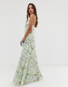 Asos Design Embellished Floral Strappy Back Maxi Dress-multi