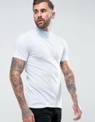Asos Knitted Short Sleeve Turtleneck In Muscle Fit In Pale Blue - Blue