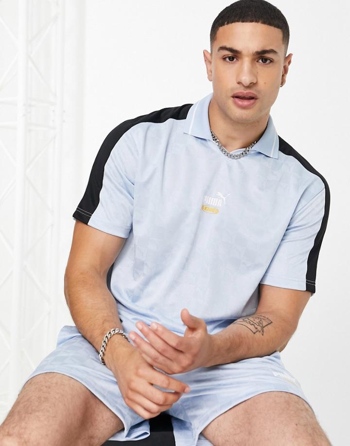 Puma King Football Polo Shirt In Baby Blue-blues