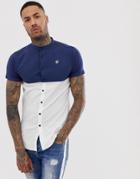 Siksilk Short Sleeve Shirt In White With Contrast Panel - White